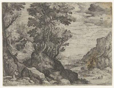 Berglandschaft mit betendem Einsiedler von Paul Bril