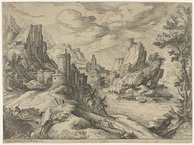 Felsenküste in Kampanien mit Stadt und Reisenden von Paul Bril