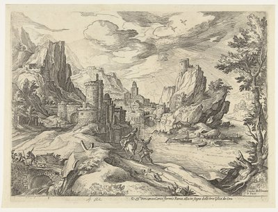 Felsenküste in Kampanien mit Stadt und Reisenden von Paul Bril
