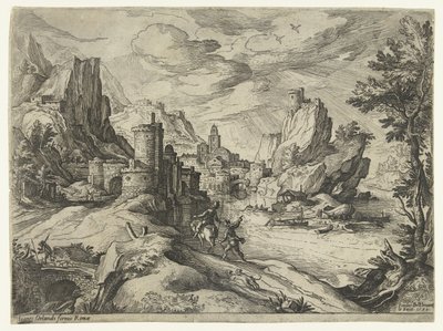 Felsenküste in Kampanien mit Stadt und Reisenden von Paul Bril