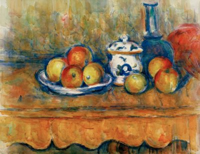 Äpfel, Karaffe und Zuckerdose von Paul Cézanne