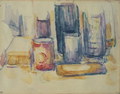 Küchentisch: Töpfe und Flaschen von Paul Cézanne