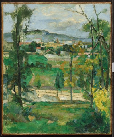 Dorf hinter Bäumen, Île-de-France, ca. 1879 von Paul Cézanne