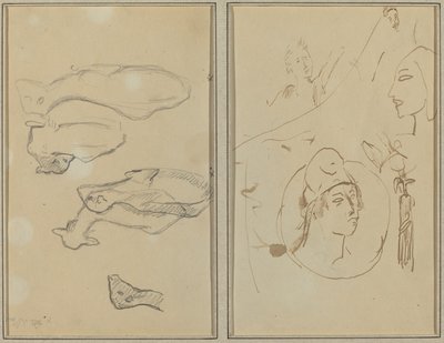 Fünf Schafe; Vier Kopfstudien (verso) von Paul Gauguin