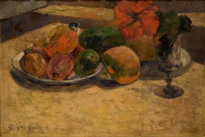 Stillleben mit Mango und Hibiskus von Paul Gauguin