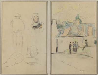 Zwei bretonische Figuren; Brücke in Pont-Aven [recto] von Paul Gauguin
