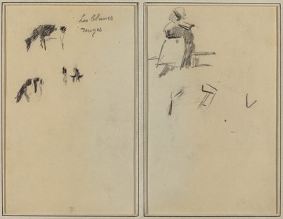 Zwei Kühe; Eine sitzende bretonische Frau [verso] von Paul Gauguin