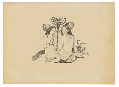 Zwei Maori-Frauen hocken sich hin von Paul Gauguin