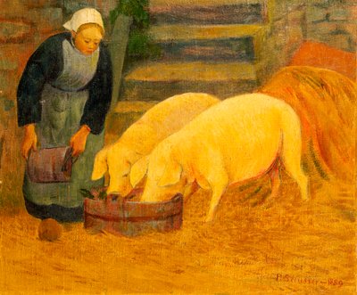 Ein junges Mädchen füttert zwei Schweine, 1889 von Paul Sérusier