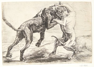 Zwei kämpfende Hunde von Paulus van Hillegaert (II)