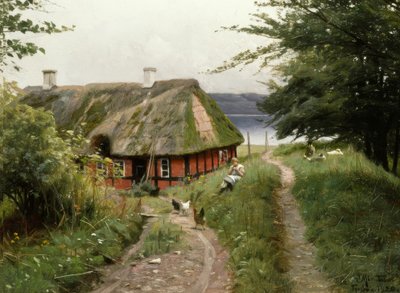 Sommeridylle vor der Fischerhütte von Peder Monsted