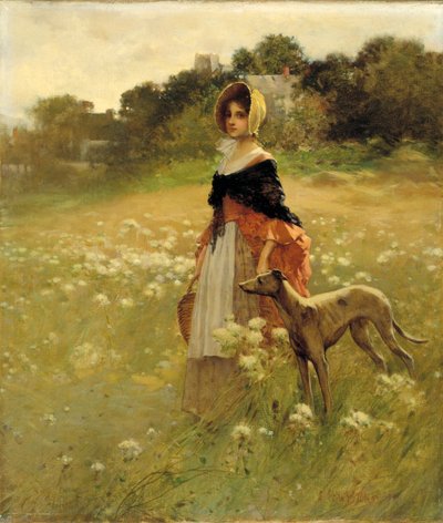 Junges Mädchen und Hund von Percy Moran