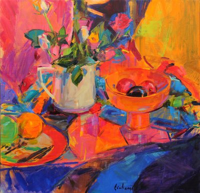 Stillleben mit Bloomingdales Schale von Peter Graham (Contemporary)