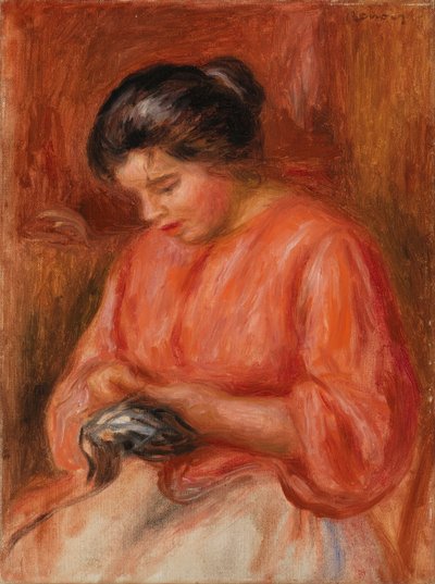 Mädchen beim Stopfen von Pierre Auguste Renoir