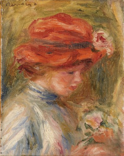 Junge Frau mit rotem Hut von Pierre Auguste Renoir