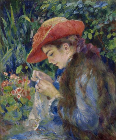 Marie-Therese Durand-Ruel beim Nähen von Pierre Auguste Renoir