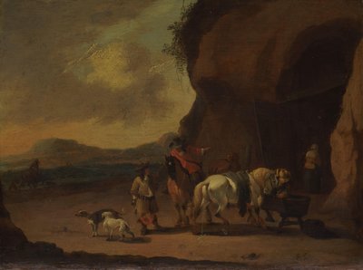 Reiter halten an einem Gebirgspass von Pieter Bout