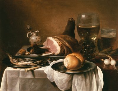 Stillleben mit Schinken von Pieter Claesz