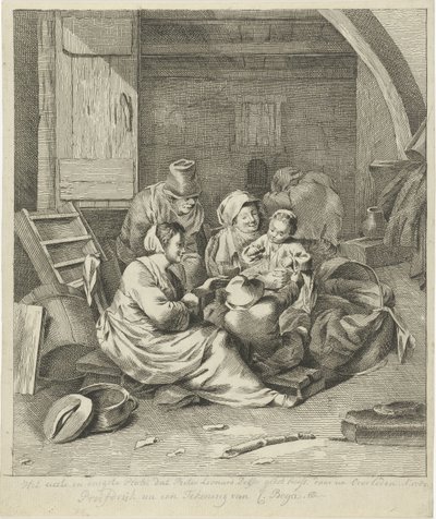 Interieur mit Bauernfamilie von Pieter Leonard Delfos