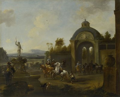 Jagdgesellschaft an einem Brunnen von Pieter Wouwerman