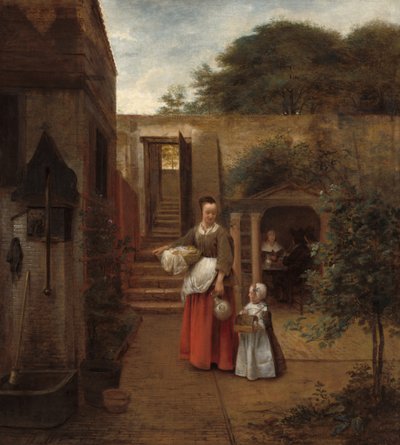 Frau und Kind in einem Hof von Pieter de Hooch