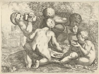 Bacchanal mit fünf Putti von Pieter van der Plas (II)