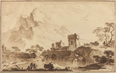 Befestigte Brücke vor fernen Bergen von Pietro Giacomo Palmieri