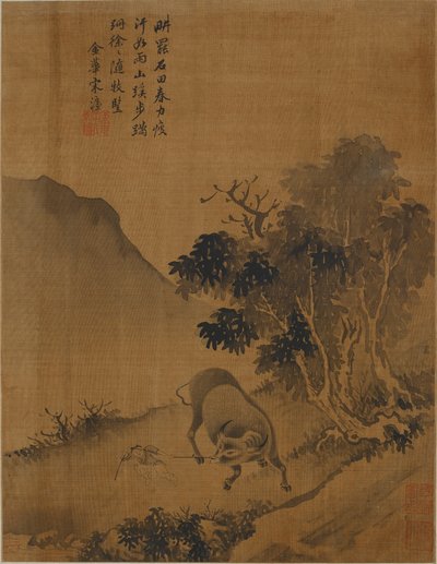 Hirtenjunge, der einen Wasserbüffel zieht von Qing Dynasty Chinese School