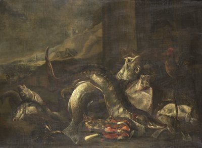 Stillleben mit Fisch von R. van Burgh