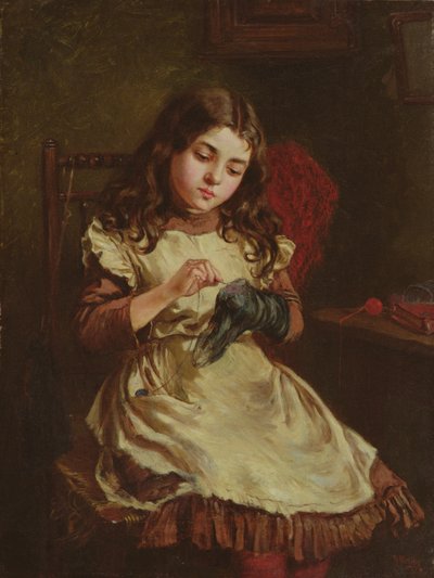 Strümpfe stopfen, 1882 von Ralph Hedley