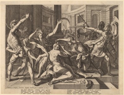 Delilah schneidet Samson das Haar, 1589 von Raphael Sadeler