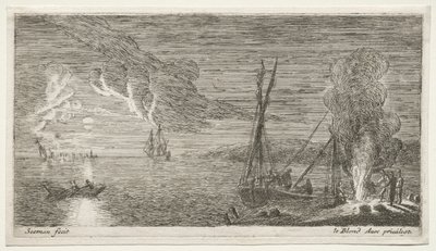 Ein Lagerfeuer und Mondlicht von Reinier Nooms
