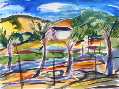 Feld und einsames Haus, 2019 von Richard Fox