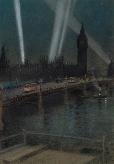 Kriegsscheinwerfer über der Westminster Bridge von Robert Randoll