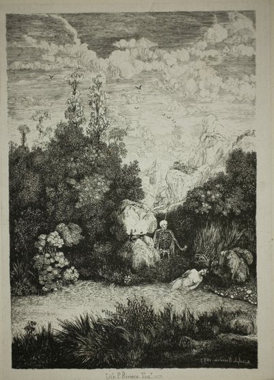 Badende Frau und Tod von Rodolphe Bresdin