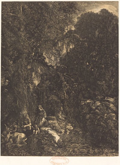 Die Heilige Familie mit den Rehen von Rodolphe Bresdin