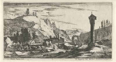 Berglandschaft mit Säule von Roelant Roghman