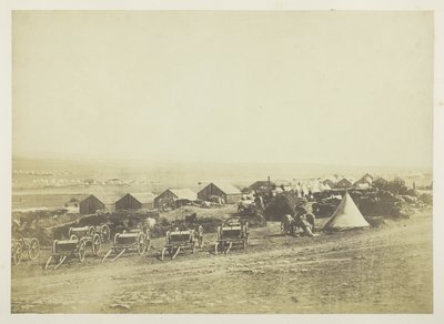 Artilleriewagen, Balaklava in der Ferne von Roger Fenton