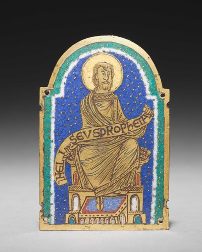 Plakette: Sitzender Prophet von einem Reliquienschrein: Heliseus von Romanesque