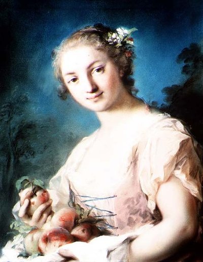 Sommer: ein Mädchen hält Pfirsiche von Rosalba Giovanna Carriera
