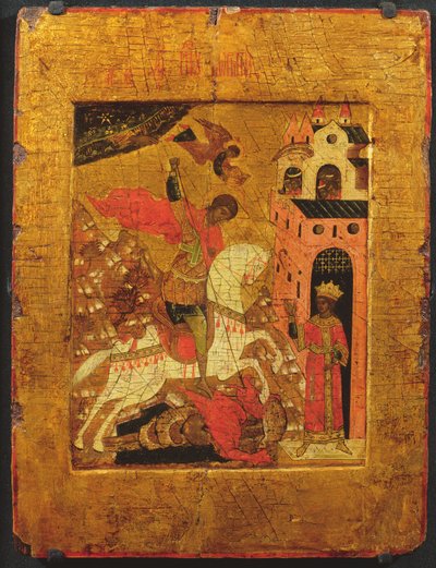 St. Georg und der Drache, Ikone von Russian School