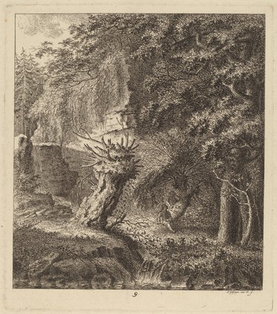 Waldlandschaft mit einem gestutzten Baum von Salomon Gessner