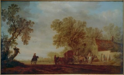 Landstraße mit Wirtshaus und Reisenden von Salomon van Ruisdael or Ruysdael