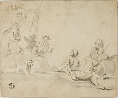 Apfelernter und ruhende Hirten von Salvator Rosa
