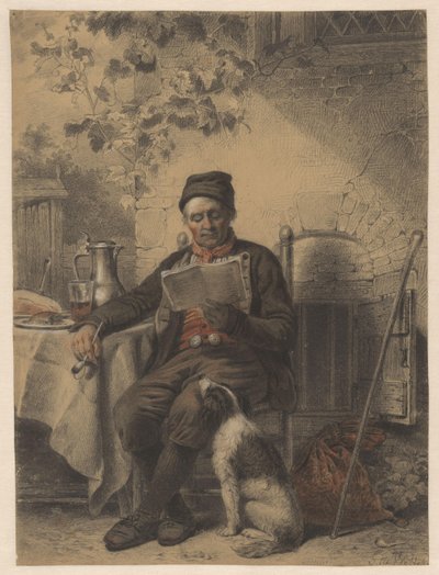 Lesender Mann mit Hund von Samuel Johannes de Vletter