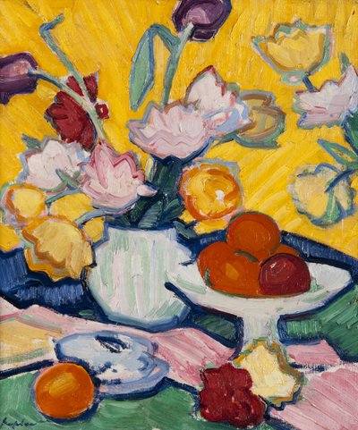Tulpen in einer Keramikvase von Samuel John Peploe