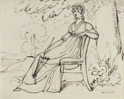 Eine sitzende Dame mit einem Sonnenschirm von Samuel Woodforde