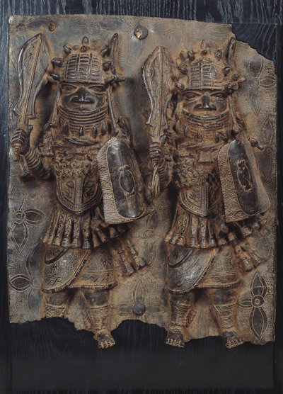 Benin-Plakette mit zwei Kriegern, Nigeria von School African