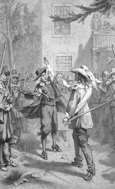 Nathaniel Bacon konfrontiert Sir William Berkeley von School American
