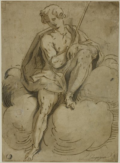 Sitzender Johannes der Täufer von School of Luca Cambiaso